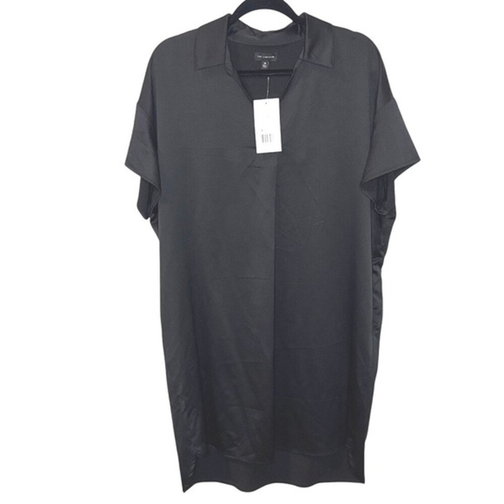 The Limited Plus Size 1X Black Satin‎ Shift Dress Short Sleeve V-Neck